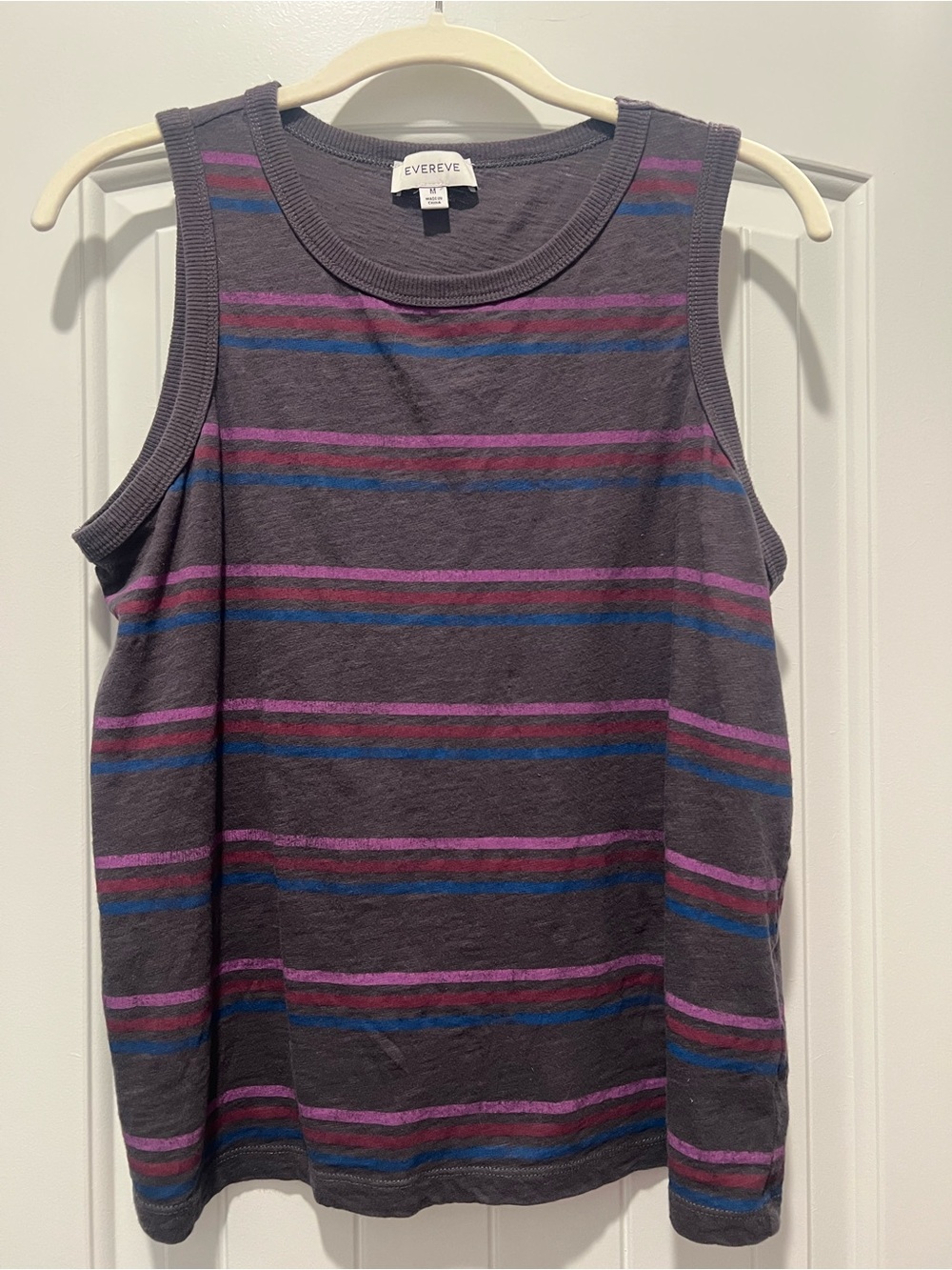 Evereve Sleeveless Gray Tank with Purple and Blue Stripes